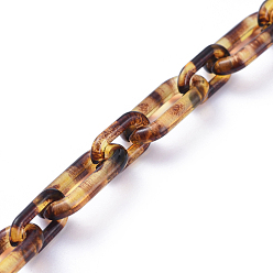 Dunkelgolden Handgefertigte Acryl Figaro Ketten, ellipsenförmige, Leopardenmuster, für Schmuck machen, dunkelgolden, Link: 20.5x11x3 mm, 14x8.5x2 mm, 39.37 Zoll (1 m)/Strang
