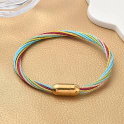 Разноцветный 304 Браслеты из нержавеющей стали с полиэстеровым металлическим шнуром для женщин, с внутренней частью из рыбьей нити и магнитной застежкой, ионное покрытие (ip), красочный, 7-1/4 дюйм (18.3 см)