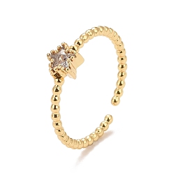 Прозрачный Кубического циркония кольца манжеты, Кольцо-солитер с покрытием из настоящей латуни с 18k позолотой, долговечный, без свинца, без кадмии и без никеля, звезда, прозрачные, 1.5 мм, внутренний диаметр: 17.6 мм, звезды: 5.5x6 mm