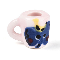 Розовый Украшение для кружки из фарфора ручной работы, Ручной обращается фарфор Famille Rose, аксессуары для микроландшафта, туманная роза, 25.5~27x17~17.5x18~20 мм