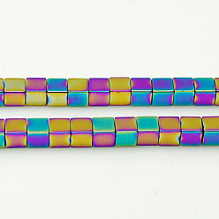 (52) Непрозрачная лаванда Немагнитные синтетический гематит бисер пряди, класс А, кубические, разноцветные, 3x3x3 мм, отверстие : 0.5 мм, 122 шт / нитка, 7.8 дюйм