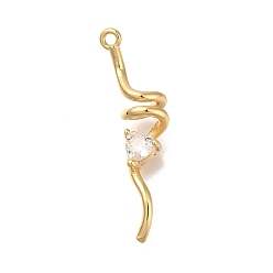 Настоящее золото 18K Латунные микро проложить кубического циркония подвески, без кадмия, без никеля и без свинца, волнистые подвески, реальный 18 k позолоченный, 33x7x6 мм, отверстие : 1.4 мм