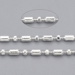 Серебро Латунные шаровые цепи, граненые бисерные цепочки, долговечный, пайки, с катушкой, без кадмия и без свинца, серебряные, 3.8x2 mm и 2 mm, около 301.83 футов (92 м) / рулон