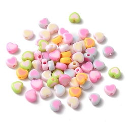 Mixed Color Opaque Acrylic Beads, Bead in Bead, Heart, Mixed Color, 6.5x8x4mm, Hole: 2mm, about 4000pcs/500g.