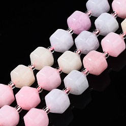White Jade Natural White Jade Beads Strands, Imitation Morganite, with Seed Beads, Faceted, Polygon, 10x9.5mm, Hole: 1.2mm, about 32~33pcs/strand, 14.76 inch~15.28 inch(37.5cm~38.8cm)