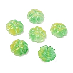 Lime Green Gradient Color Transparent Glass Bead Cap, 5-Petal Flower, Lime Green, 13x4.5mm, Hole: 1.4mm