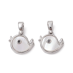 Платина Подвески в виде ракушек из латуни с покрытием из латуни и черными циркониями, платина, 11.5x13x3 мм, отверстие : 5x2.8 мм