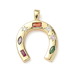 Настоящее золото 18K Латунные микро проложить кубического циркония подвески, подкова, реальный 18 k позолоченный, 23x17.5x2 мм, отверстие : 2x4 мм