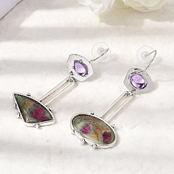 Платина Серьги с подвесками из сплава и смолы, овал и треугольник, слева и справа, платина, 59x26.5 мм