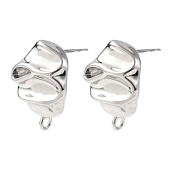 Platinum SHEGRACE Brass Stud Earring Findings, Nuggest, with Loop, Cadmium Free & Lead Free & Nickel Free, Long-Lasting Plated, Platinum, 21x14mm, Hole: 2mm, Pin: 11x0.7mm