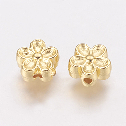 Серебро Сплав в тибетском стиле 3 цветочных бусин, без кадмия и без свинца, серебряные, 7x3.5 мм, отверстие : 1 мм