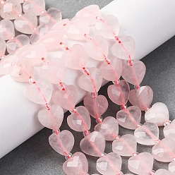 Розовый Кварц Природного розового кварца нитей бисера, граненое сердце, с бисером, 9x10x4 мм, отверстие : 1.2 мм, около 16 шт / нитка, 7.09'' (18 см)