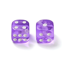 Purple Spray Printed Transparent Acrylic Beads, Dice, Purple, 18.5x19x19mm, Hole: 2.5mm, about 185pcs/500g