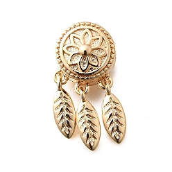 Настоящее золото 18K Латунные бусины, без кадмия, без никеля и без свинца, тканая сеть / паутина с пером, реальный 18 k позолоченный, 21x10x9 мм, отверстие : 3.5 мм