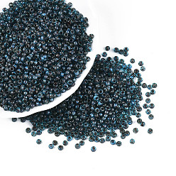 Стально-синий Цилиндр Пикассо из стеклянных бисеринок, стальной синий, 2~2.5x1.5~2 мм, отверстие : 1 мм, Около 3030 шт / 50 г