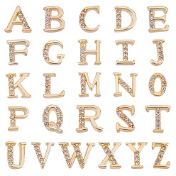 Letter A~Z 26шт 26 стиль латунные кабошоны, ногтей декоративные аксессуары, с кубического циркония, буквы, золотые, 6~7x3~8x1.5~2 мм, 1 шт / стиль