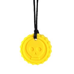 Желтый Круглые с черепом бусины из пищевого экологически чистого силикона, желтые, 50x12 мм