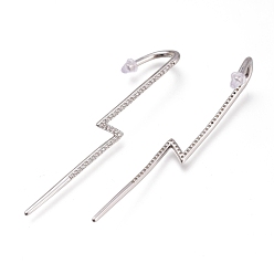 Платина Серьги-гусеницы из латуни с микропаве и кубическим цирконием, с уха орехов, удар молнии, красочный, платина, 64~65x7.5 мм, штифты : 1.8 мм