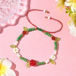 Яблоко Браслеты из стеклянных бусин и бусин лэмпворк для женщин, с естественным сердолика, яблоко, внутренний диаметр: 2~3-3/4 дюйм (5.2~9.5 см)