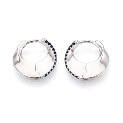 Платинированный Серьги-кольца с микропаве из латуни и циркониями в форме луны, Реальная платина, 15x15x2.5 мм