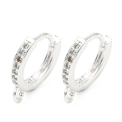 Посеребрённый Латунные серьги-кольца из прозрачного кубического циркония, долговечный, без свинца и без кадмия, стойки покрытие, с петлей, 925 серебро покрытием, 14x12x2 мм, отверстие : 1.4 мм, штифты : 1 мм