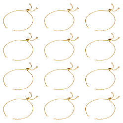 Золотой 12шт. регулируемые 304 изготовление браслетов из нержавеющей стали с цепями, с медной шарикой, золотые, 9-3/8 дюйм (23.8 см)