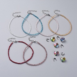 (52) Непрозрачная лаванда Electroplate стеклянные бусы сандалеты, с 304 сердечными звеньями из нержавеющей стали, застежками из лобстера и защелками, Сердце из стекла подвески, разноцветные, 8-7/8 дюйм (22.5 см)