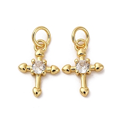 Настоящее золото 18K Латунные микро проложить кубического циркония подвески, крест прелести, долговечный, без кадмия и без свинца, стойки покрытие, с целью перехода в кольце, реальный 18 k позолоченный, 14.5x10x2.5 мм, отверстие : 3.5 мм