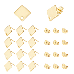 Golden 304 Stainless Steel Stud Earring Findings, with Loop and Ear Nuts, Rhombus, Golden, Stud Earring Findings: 13.5x13.5x2mm, Side Length: 10x10mm, Hole: 1.5mm, Pin: 0.8mm, 50pcs/box,
Ear Nuts: 6x4.5x3mm, hole: 0.8~1mm, 50pcs/Box