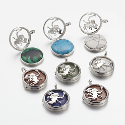 Смешанные камни Природные и синтетические Gemstone подвески, С выводами медальона из медных рассеивателей, плоские круглые с ангелом, 31x26x8 мм, отверстие : 4 мм