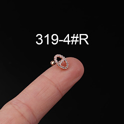 Oval 316l серьги из хирургической нержавеющей стали с прозрачным кубическим цирконием для хряща, розовое золото , овальные, 6 мм, штифты : 0.8 мм