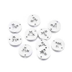 Нержавеющая Сталь Цвет Устойчивы к потускнению 304 соединители из нержавеющей стали, лазерная резка, плоские круглые со звездой, цвет нержавеющей стали, 11.5x1 мм, отверстие : 1.2 мм