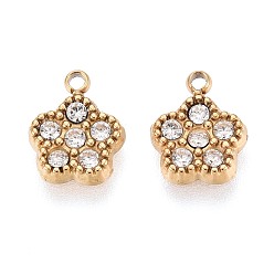 Настоящее золото 18K 304 подвески из микро-паве из нержавеющей стали с фианитами, , ионное покрытие (ip), реальный 18 k позолоченный, 9x7x1.5 мм, отверстие : 1.2 мм