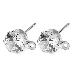 Платина Серьги-пальцы из латуни с микропаве из кубического циркония, платина, 8 мм, 50 шт / комплект