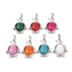 Белый Нефрит Крашеные натуральный белый нефрит подвески, со сплавочной железной и фурнитурой, пингвин, платина, 34x23.5x7 мм, отверстие : 8x4 мм