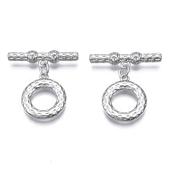 Platinum Brass Toggle Clasps, Cadmium Free & Nickel Free & Lead Free, Ring, Platinum, 26mm long, Bar: 6x25x4.5mm, hole: 1.6mm, Jump Ring: 5x1mm, Inner Diameter: 3mm, Ring: 17.5x15x2.5mm, Hole: 1.6mm