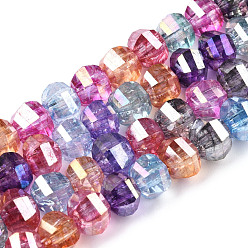 Colorful Transparent Electroplate Glass Beads Strands, AB Color Plated, Faceted, Round, Colorful, 8x7mm, Hole: 2mm, about 60pcs/strand, 14.96 inch(38cm)
