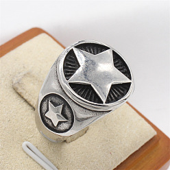 Нержавеющая Сталь Цвет 304 из нержавеющей стали кольца палец для мужчин, круглая со звездой, цвет нержавеющей стали, размер США 11 (20.6 мм)