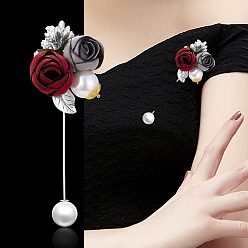 Серый Сплава брошь, с имитацией жемчуга и тканевой фурнитурой, серые, 95x40 мм