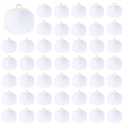 White 100Pcs Handmade Faux Mink Fur Covered Pendants, with Alloy Findings, Round, Golden, White, 16~17x13.5~14mm, Hole: 1.5mm
