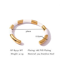 Белый 304 Браслеты-манжеты из нержавеющей стали и эмали для женщин, с формой, реальный 18 k позолоченный, вакуумное покрытие pvd, долговечный, белые, внутренний диаметр: 2.28 дюйм (5.8 см)