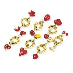 Настоящее золото 18K Латунные эмалевые пружинные кольца-затворы, долговечный, без свинца и без кадмия, стойки покрытие, сердце и вишня и звезда и слеза, реальный 18 k позолоченный, 60~68 мм
