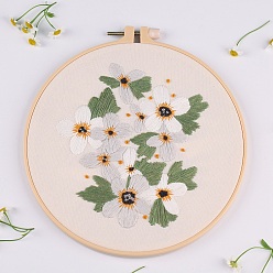 Lime Green DIY Flower Pattern Embroidery Painting Kits, Including Printed Cotton Fabric, Embroidery Thread & Needles, Round Embroidery Hoop, Lime Green, 200mm