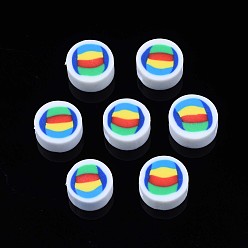 Белый Дым Бусины из полимерной глины , плоская круглая с рисунком пляжного мяча, серый, 9.5~10x4.5 мм, отверстие : 1.8 мм