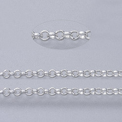Серебро Латунные цепи Роло, отрыгивающие цепи, пайки, с катушкой, без кадмия и без свинца, серебряный цвет гальваническим, 2x0.6 мм, около 301.83 футов (92 м) / рулон