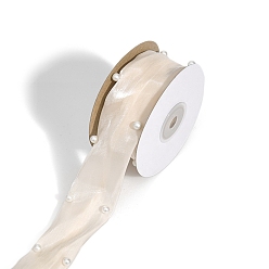 Leinen 4.5m Polyesterband, mit Kunststoffimitatperle, für selbstgemachte Schleier, Rouge, Fascinatoren, Bühnenbild, Schleifenherstellung, Leinen, 1-5/8 Zoll (40 mm), ca. 4.92 Yards (4.5 m)/Rolle