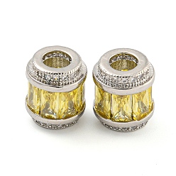 Желтый Реечное покрытие латунь микро паве кубический цирконий европейские бусины, долговечный, без свинца и без кадмия, колонка, платина, желтые, 11.5x10 мм, отверстие : 4.5 мм