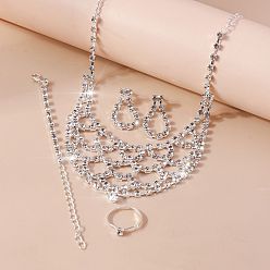 Кристалл Комплекты из сплава со стразами, браслеты, серьги, ожерелья и кольца для женщин, слеза, кристалл, Ожерелья: 390 mm
