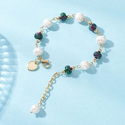 Рубин В Цоизита Браслеты-звенья из натуральных рубинов в форме ронделей, цоизита и культивированного пресноводного жемчуга для женщин, 6-3/4 дюйм (17.2 см)