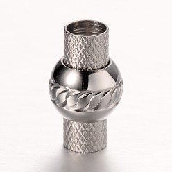 Stainless Steel Color Tarnish Resistant Column 304 Stainless Steel Magnetic Clasps with Glue-in Ends, Stainless Steel Color, 20x11.5mm, Hole: 6mm